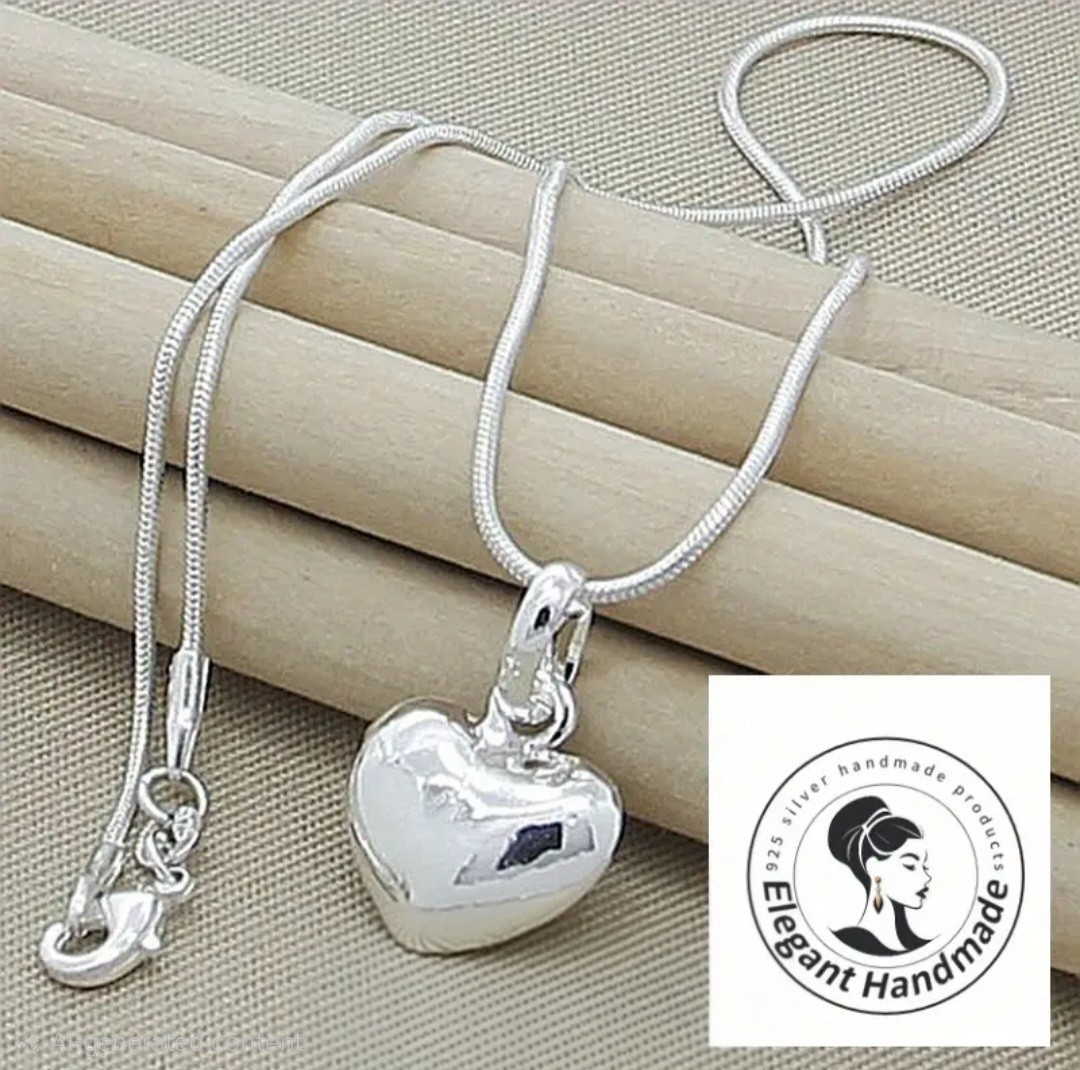 Sterling Silver Heart-Shaped Pendant Necklace 18 ” Gift Free Shipping US Seller