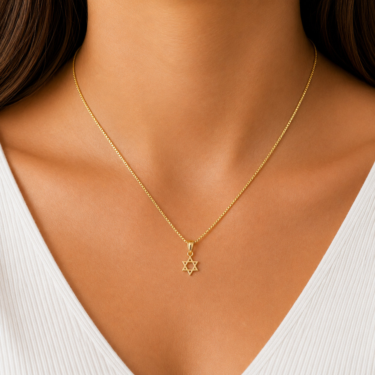 9ct Gold Plated Sterling Silver Small Star of David Necklace 16 or 18 Inch