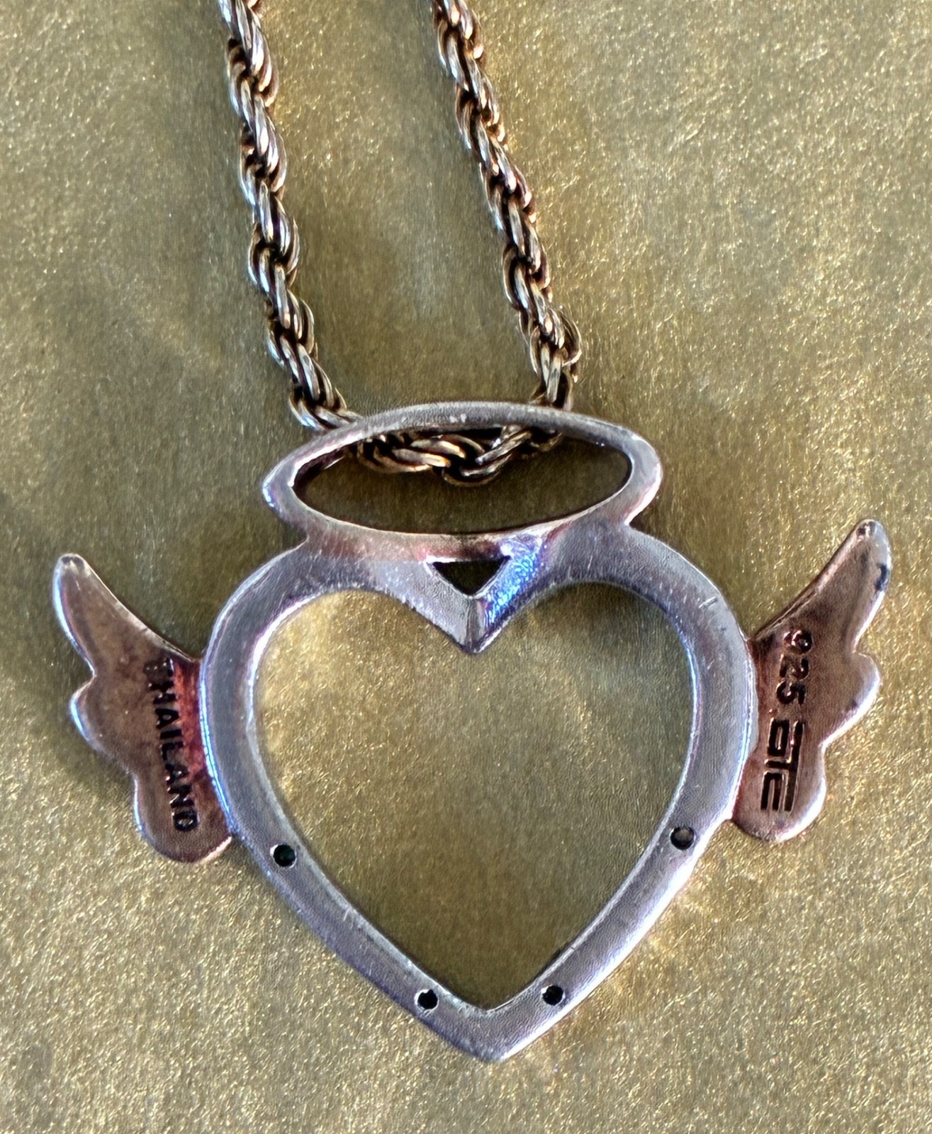 OTC 925 Sterling Silver Rose Gold Tone Halo Angel Heart Pendant Necklace 20”