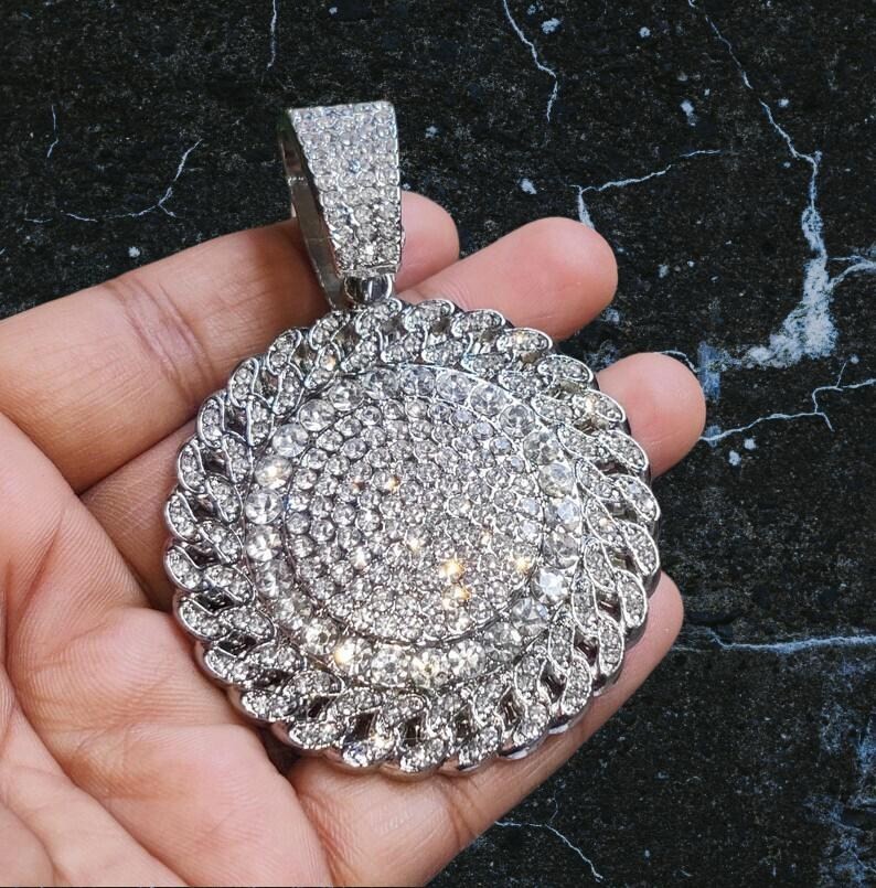 14K White Gold Plated 2Ct Round Lab-Created Diamond Custom Hip Hop Pendant,