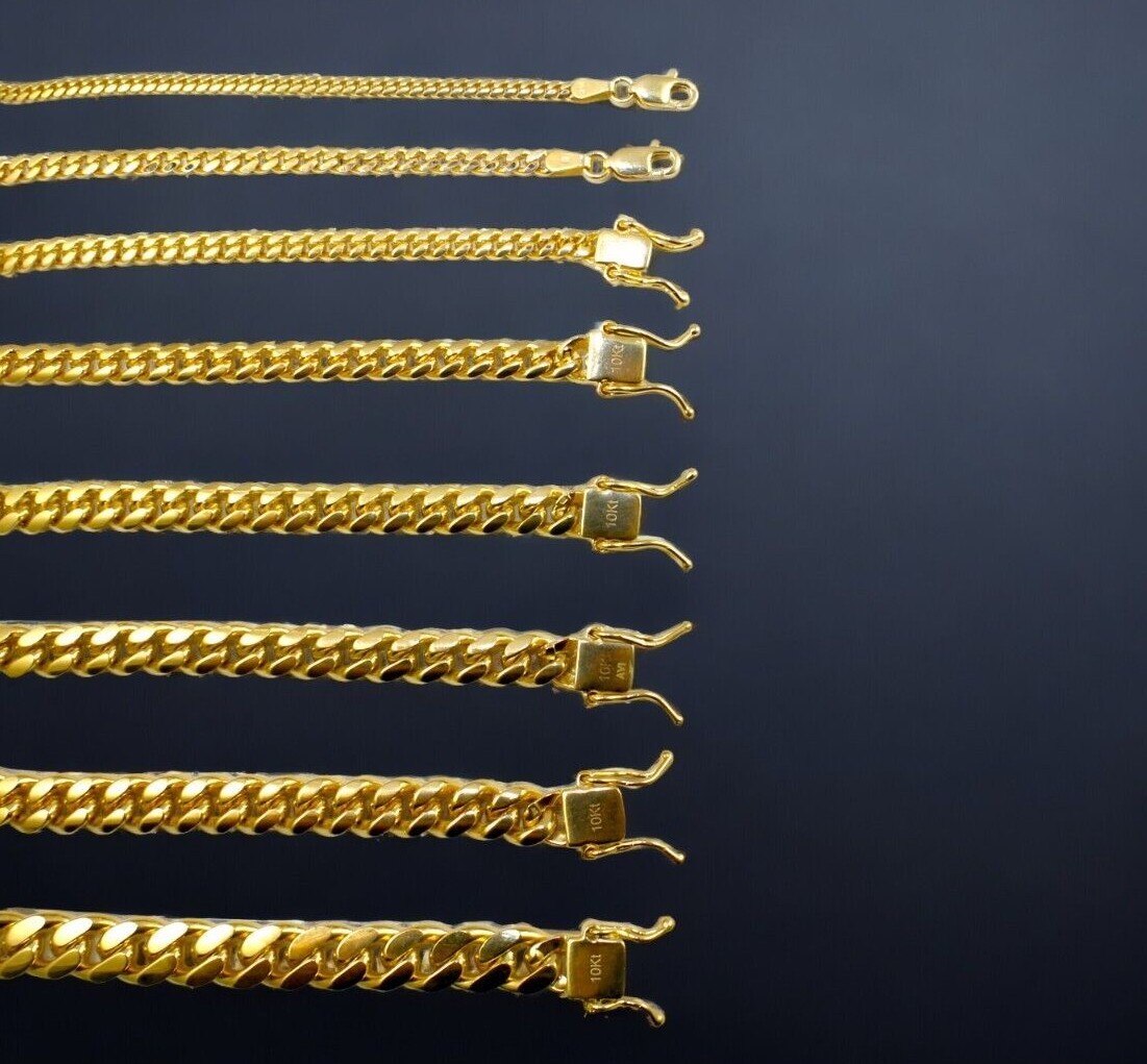 14K Yellow Gold 2mm-12mm Solid Miami Cuban Link Chain Necklace All Sizes Real