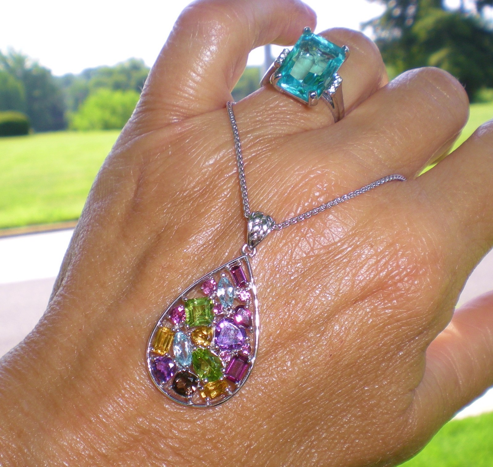KAY Jeweler Sterling Silver Multi-Shape Natural Gemstone Teardrop Necklace 💎
