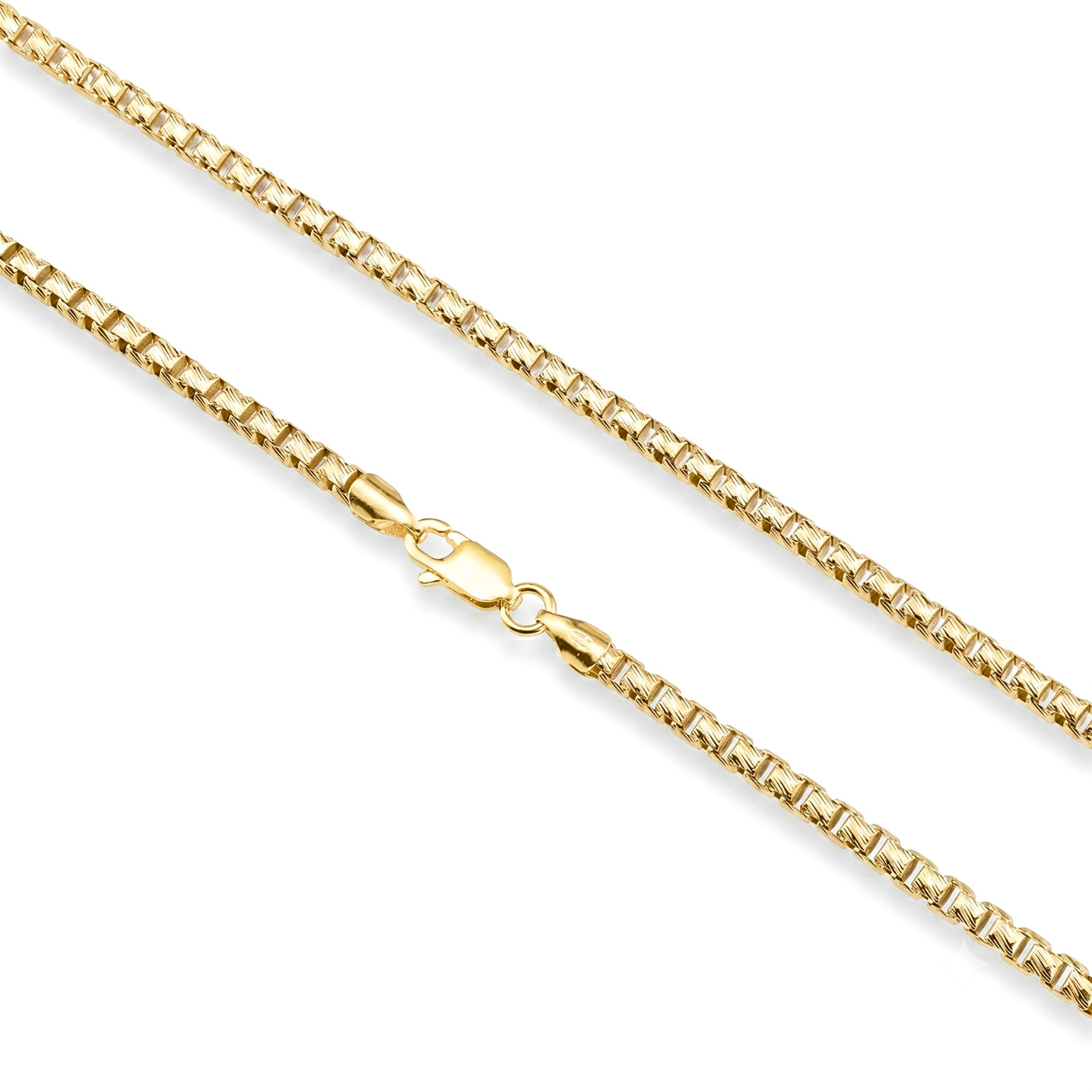 Gold 2mm Diamond-Cut Box Chain Italian Necklace 16″-22″ 925 Sterling Silver