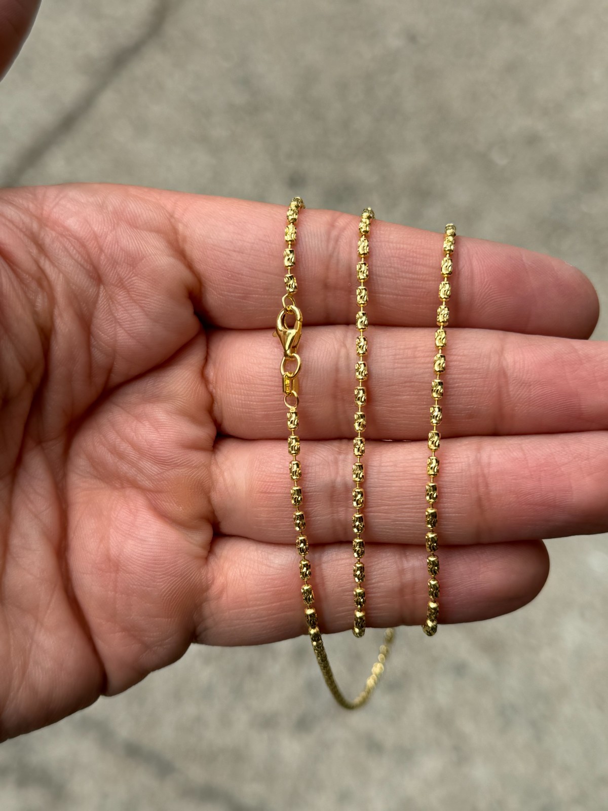 14K Gold Plated Over 925 Silver Italian Barrel Moon Cut Station Chain Necklace