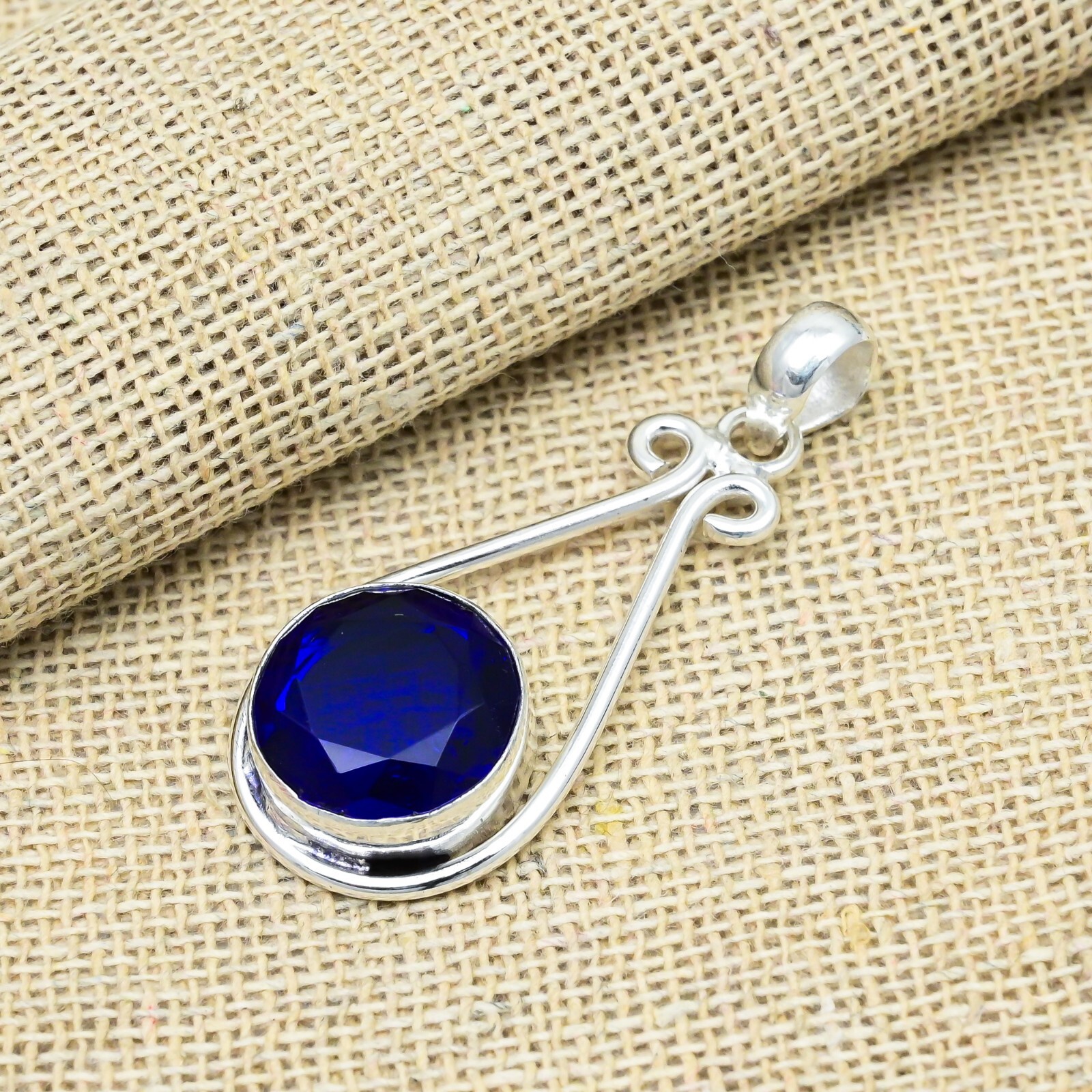 Blue Sapphire Gemstone Handmade 925 Sterling Silver Jewelry Pendant