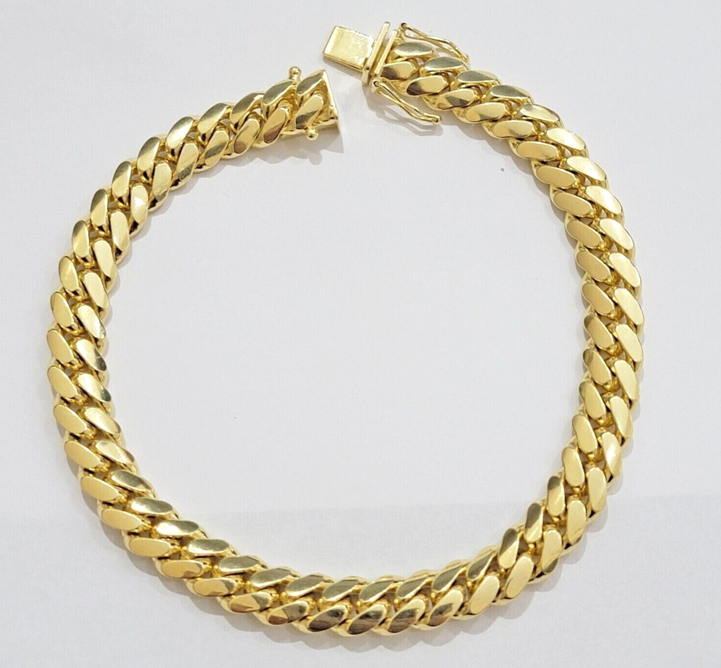 Solid 14k Yellow Gold Bracelet Miami Cuban Link 8mm 7.5 Inch / Box Lock For Mens