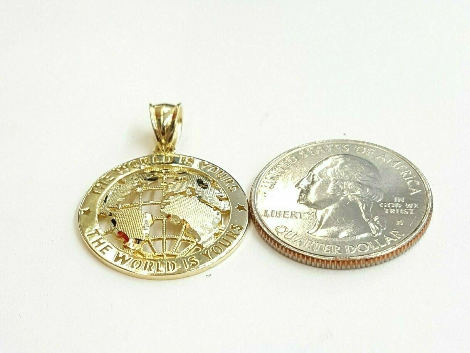10k yellow gold round globe planet earth world map pendant jewelry 0.89″ 2.1g