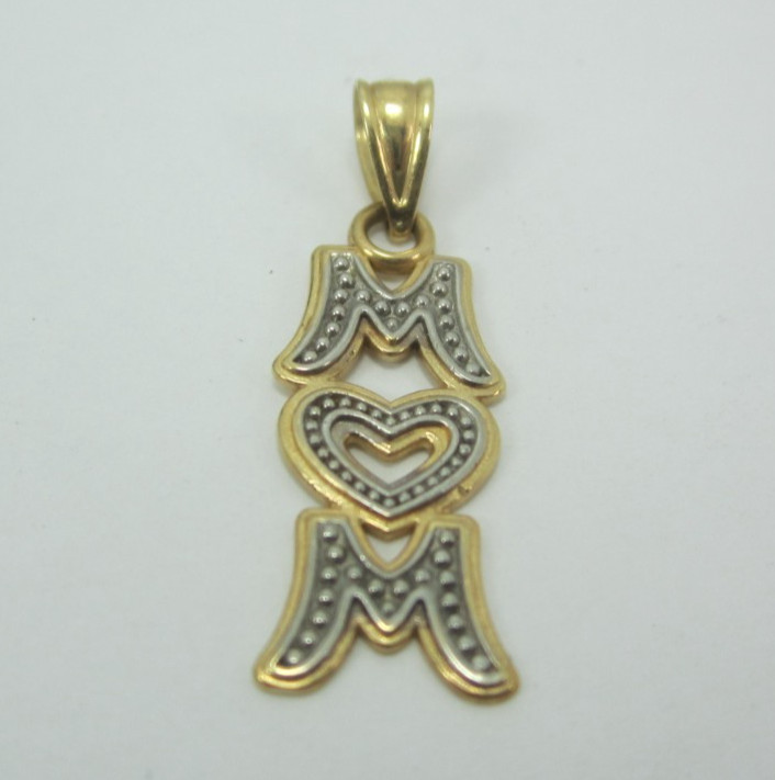 STUNNING 14K MULTI-TONE GOLD MOM-MOTHERS DAY (7/8″) CHARM PENDANT .9G