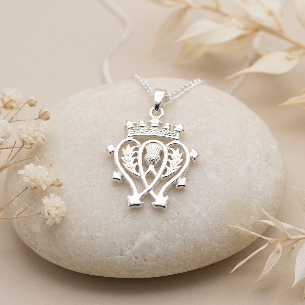 Sterling silver Scottish Luckenbooth pendant necklace with 18″ silver chain