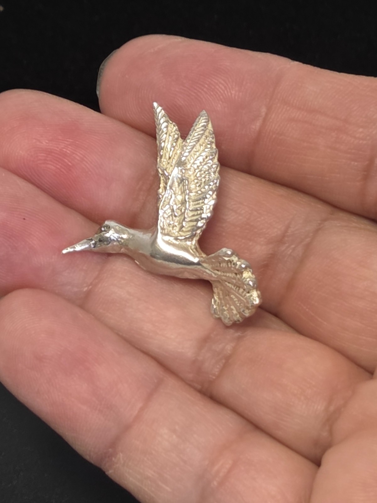 HUMMINGBIRD Sterling Silver Pendant Charm Vtg 925 3D Bird Flying 1.25″ Tall