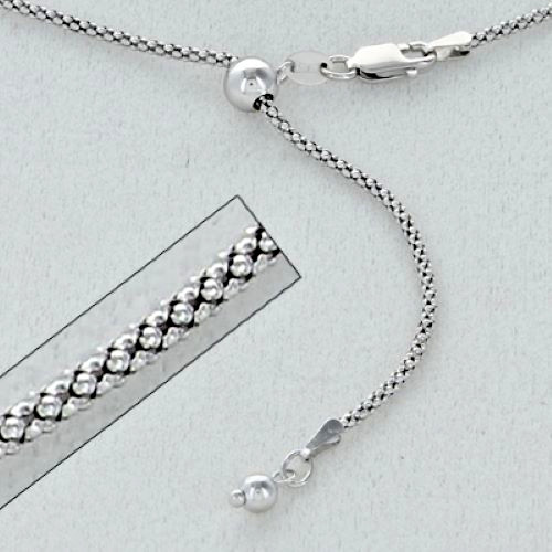 Adjustable Popcorn Plated Platuna Over 925 Sterling Silver 1.7mm Chain Lobster