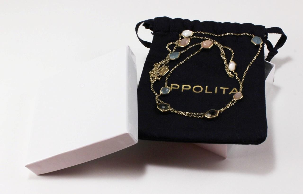 IPPOLITA 18K YELLOW GOLD MIXED GEMSTONE 10-STONE LONG NECKLACE, 36in, 12.34g