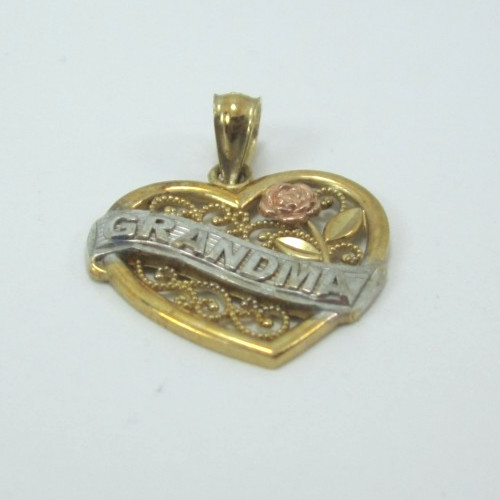 STUNNING 14K MULTI-TONE GOLD GRANDMA HEART (3/4″) PENDANT .9G