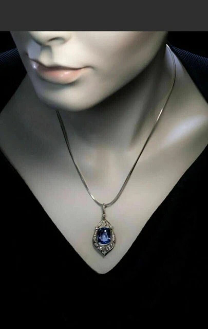 925 SILVER Blue Lab Created Sapphire Wedding 14K White Gold Finish Pendant