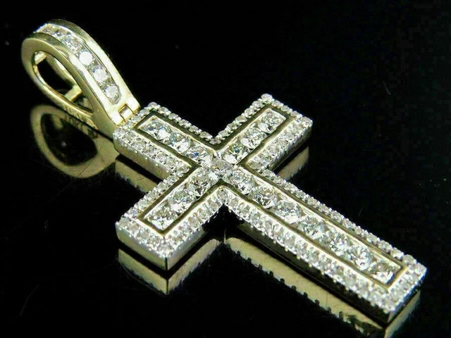 2Ct Round Cut Moissanite Cross Pendant 14K Yellow Gold Plated