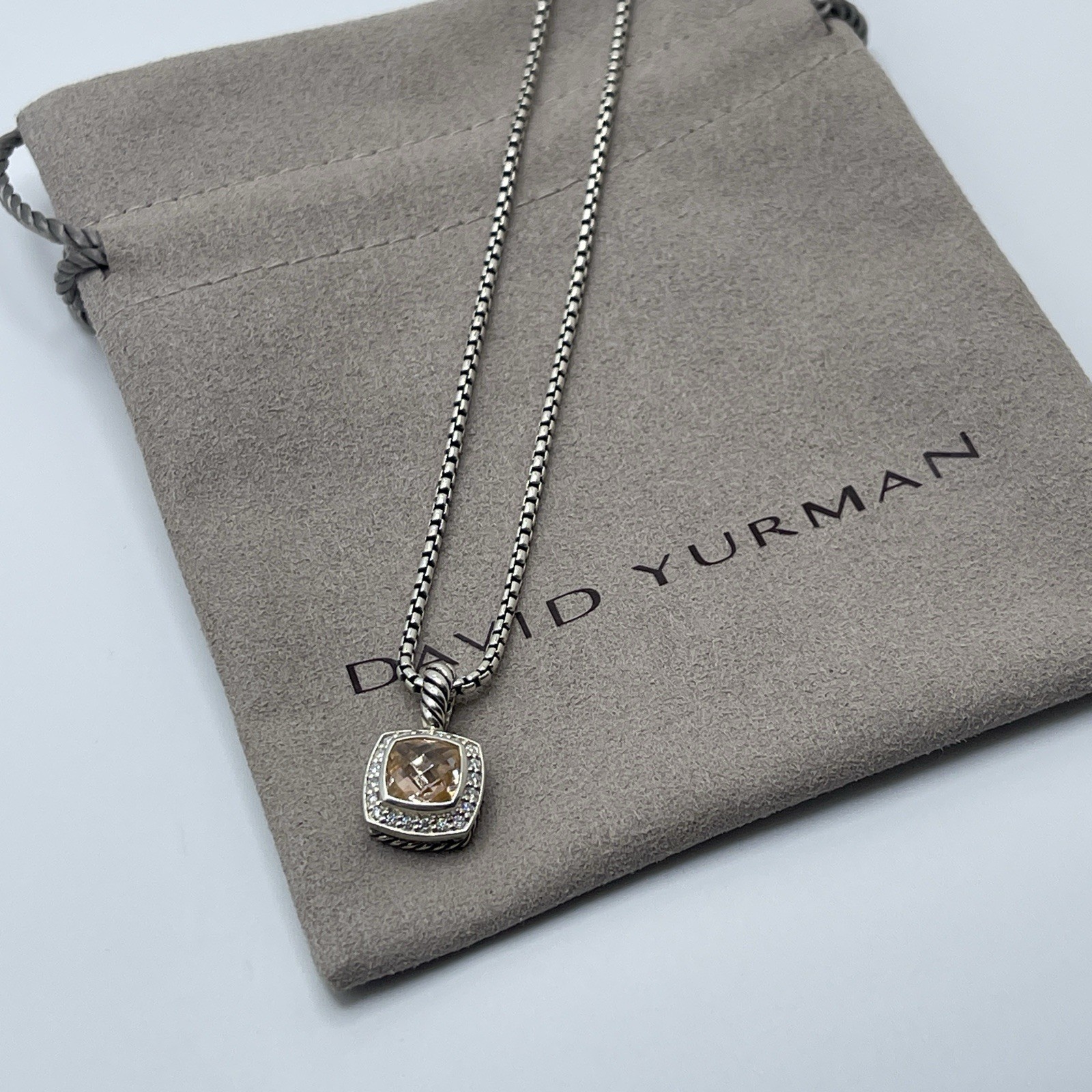David Yurman Petite Albion Pendant Necklace Morganite & Diamonds 16-17′