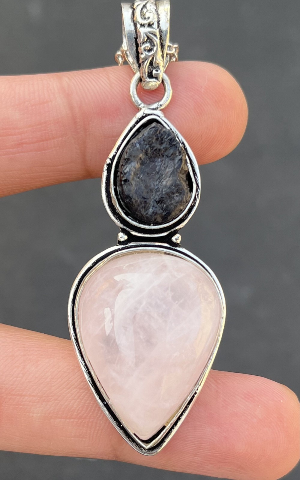 Natural Rose Quartz iolite Nacklace Sterling Silver Plated Handmade Pendant