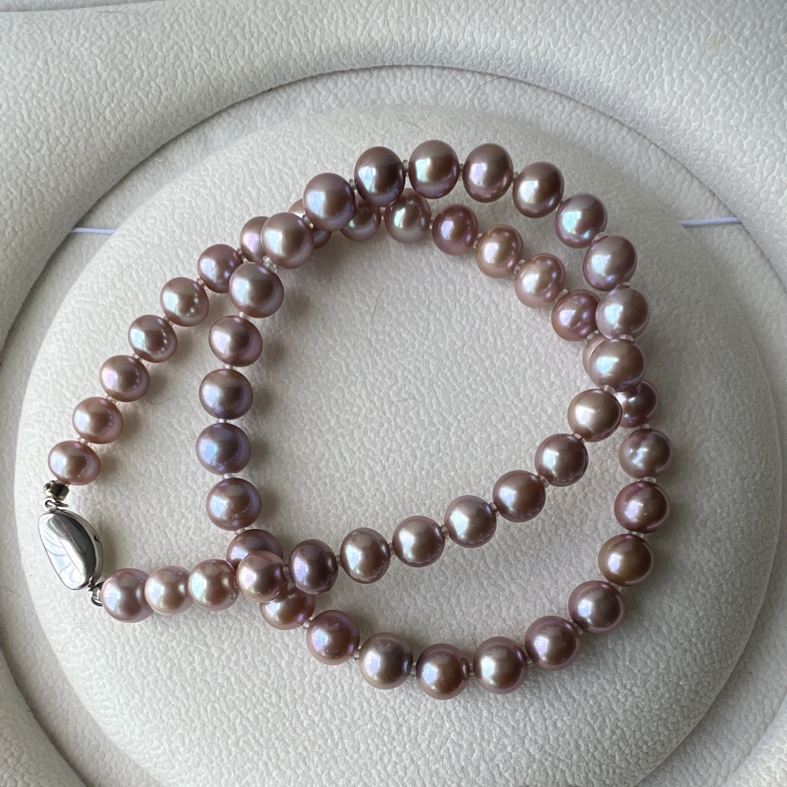 Purple Round Pearl Beaded Necklace, Authentic & Untreated