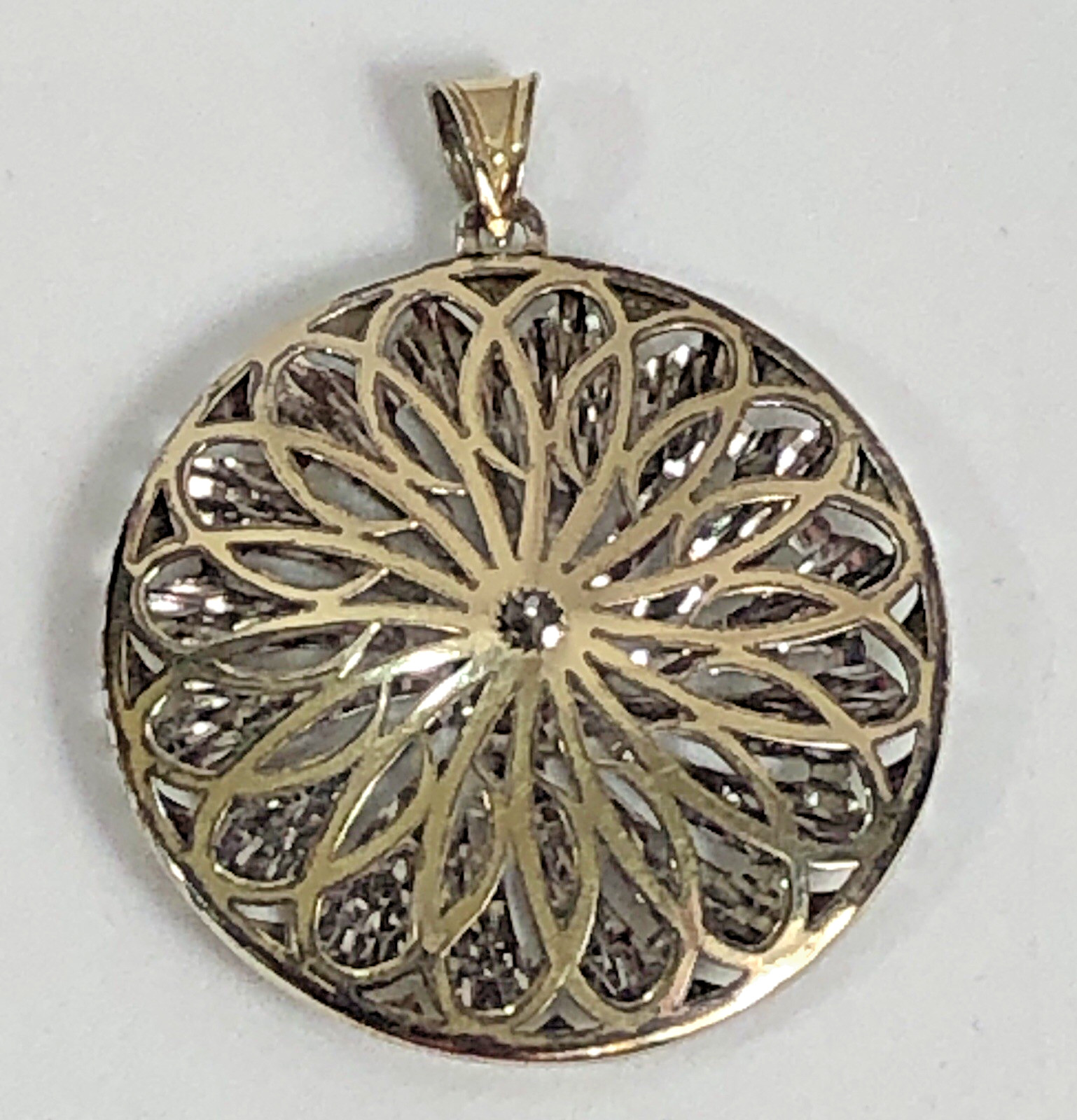 AU Pendant 925 Sterling Silver 1/13 14k Gold Filled Reversible Filigree Circle