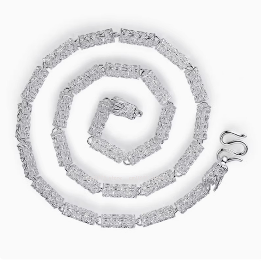 Pure 999 Fine Silver Chain Men Women 6mm Propitious Cloud Dragon Head Necklace