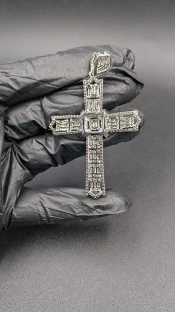 2Ct Baguette Cut Lab Created White Diamond Cross Pendant 14K White Gold Plated