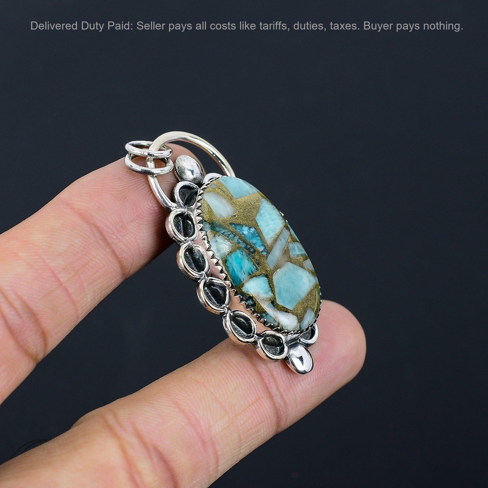 Natural Copper Amazonite Anniversary Birthday Wedding Trendy Pendant 925 Silver