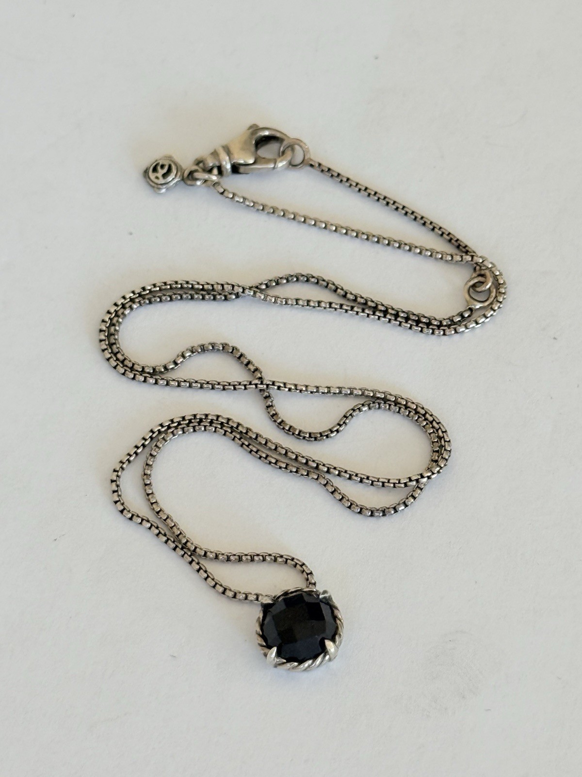 David Yurman Sterling Silver Black Onyx Petite Chatelaine Pendant Necklace 17”