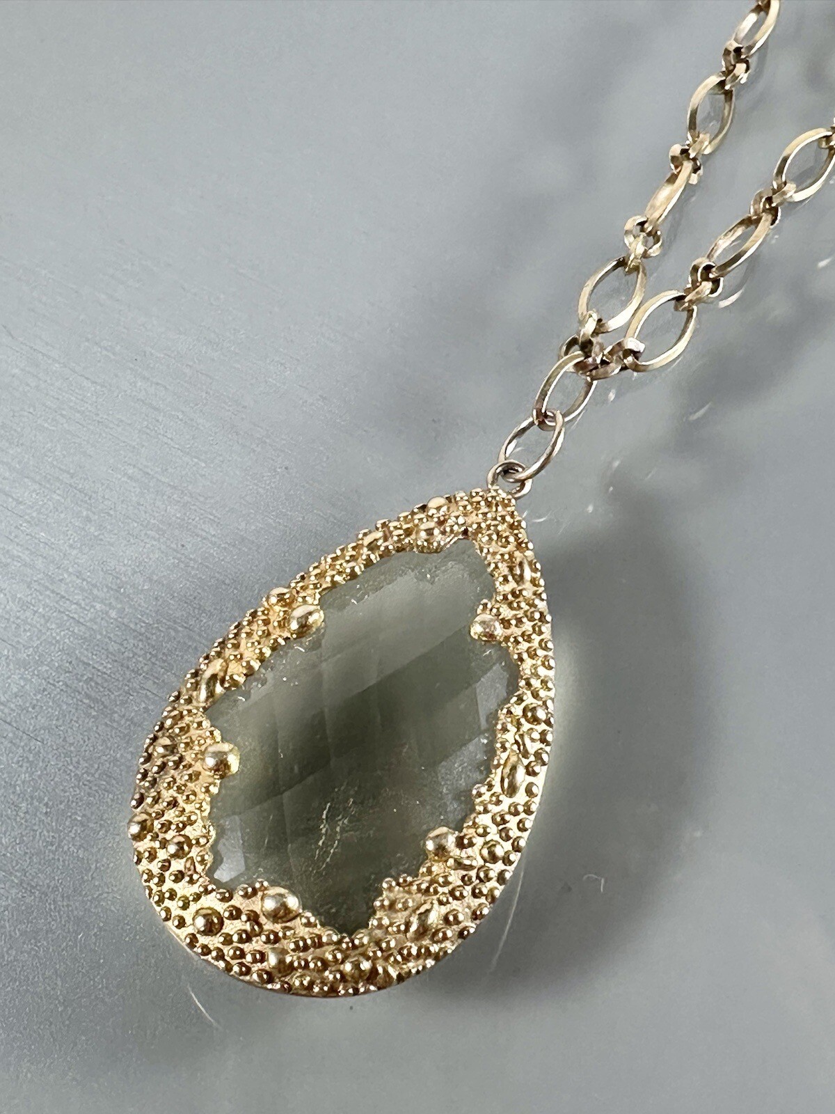 ALWAND VAHAN 925 Silver GoldTone Large Faceted Yellow Glass Pendant Necklace 17”
