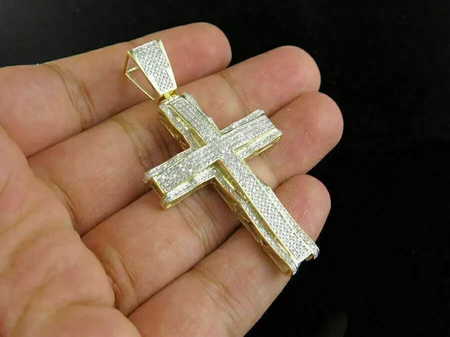 2.50 Ct Round Cut Pave Diamond Cross Charm Men’s Pendant 10K Yellow Gold Over