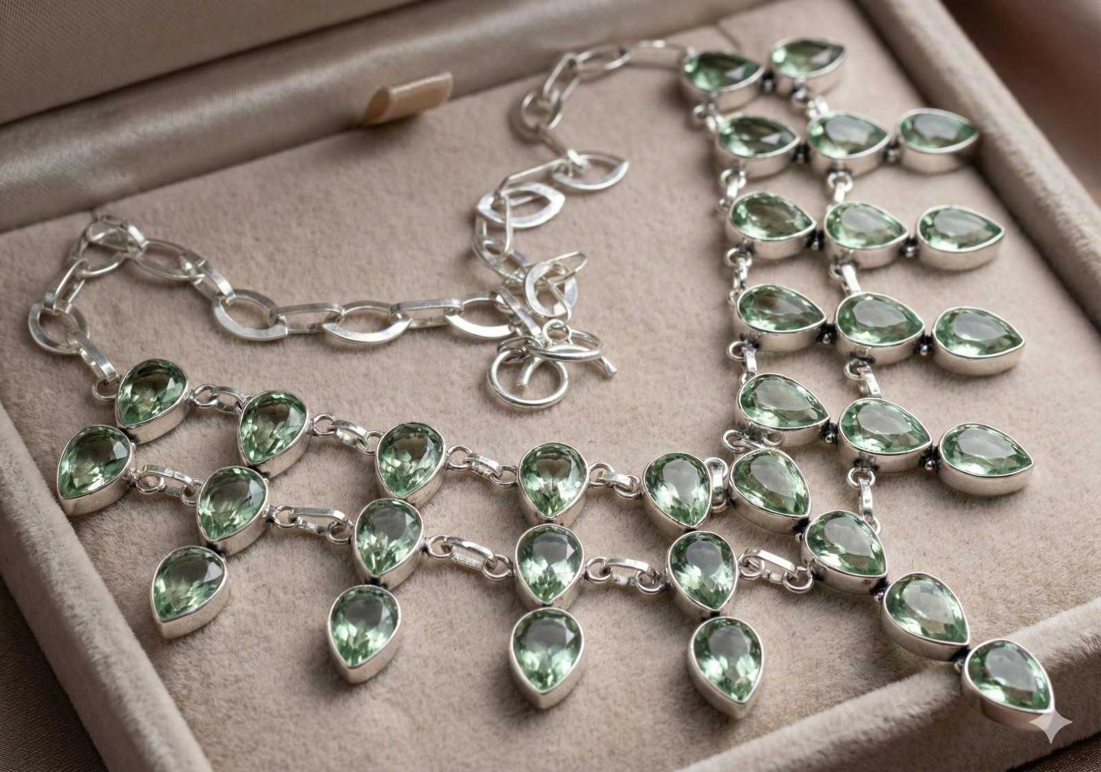 Green Amethyst Gemstone Necklace 925 Sterling Silver Women Handmade Jewelry S-18