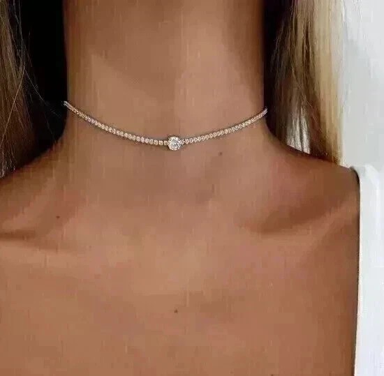 10 ctw Round Cut Created Diamond Women Choker Necklace 14K White Gold Finish 15″