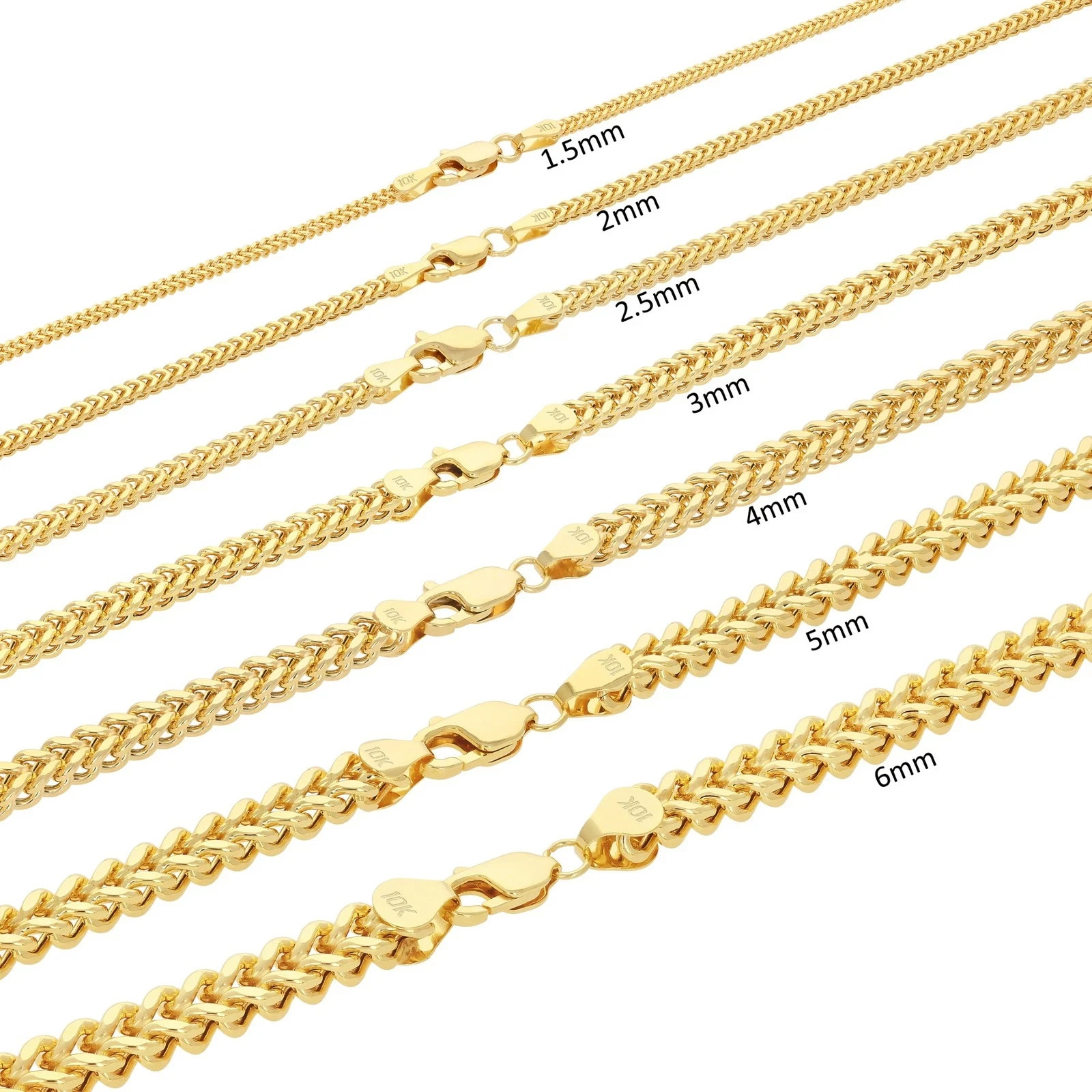 10K Yellow Gold 1.5mm-6mm Franco Square Box Chain Necklace Men Womens 16″- 28″