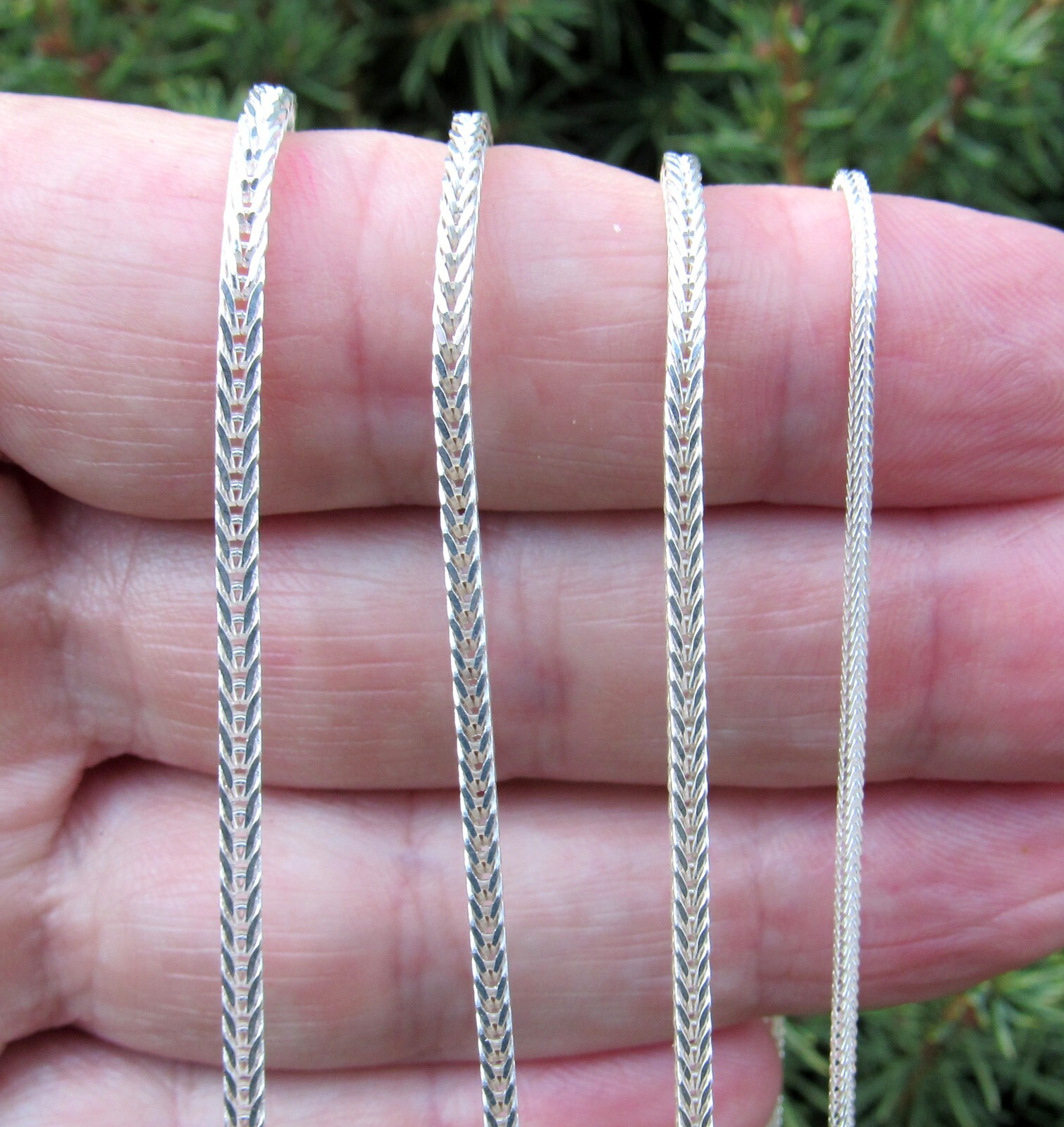 Solid 925 Sterling Silver Italian Foxtail Chain Necklace, Braided Chevron Weave