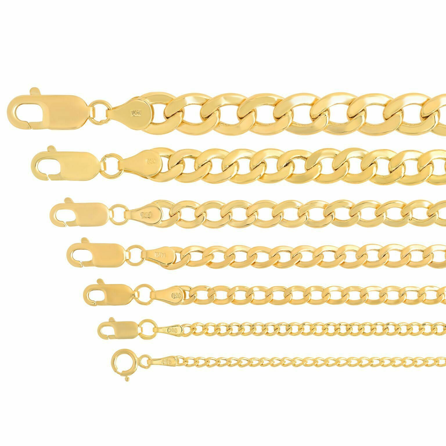 Real 14k Yellow Gold Cuban Link Curb Chain Pendant Necklace Size 16″-30″ Hollow