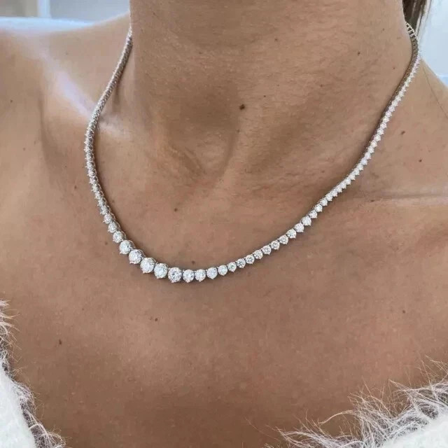 20Ct Round Cut Lab-Created Diamond Women’s Tennis Necklace 14K White Gold Plated