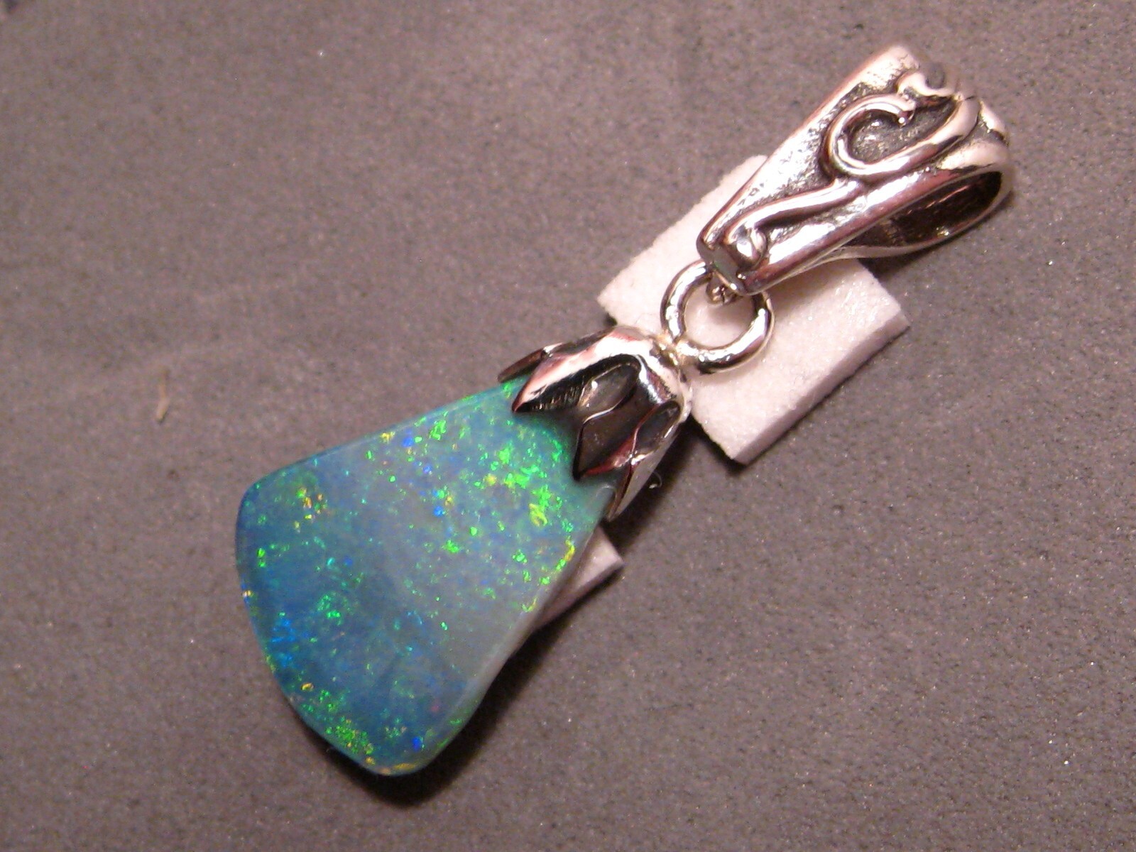 Green Opal Pendant – Solid Australian Opal – Sterling Silver , Sparkle Effect