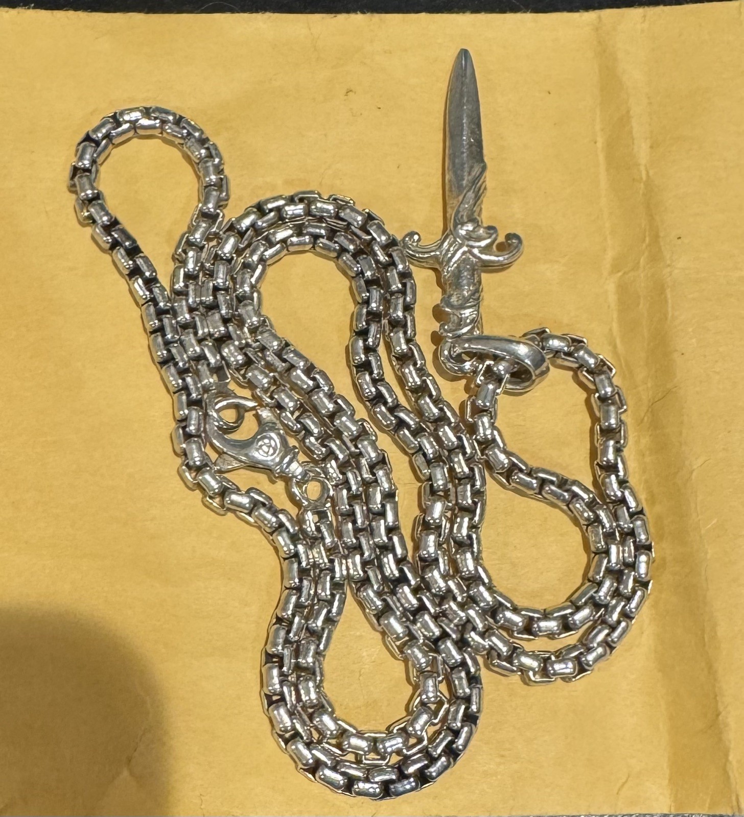 David Yurman Wave Dagger And 22in Box Chain W Dagger Pendant