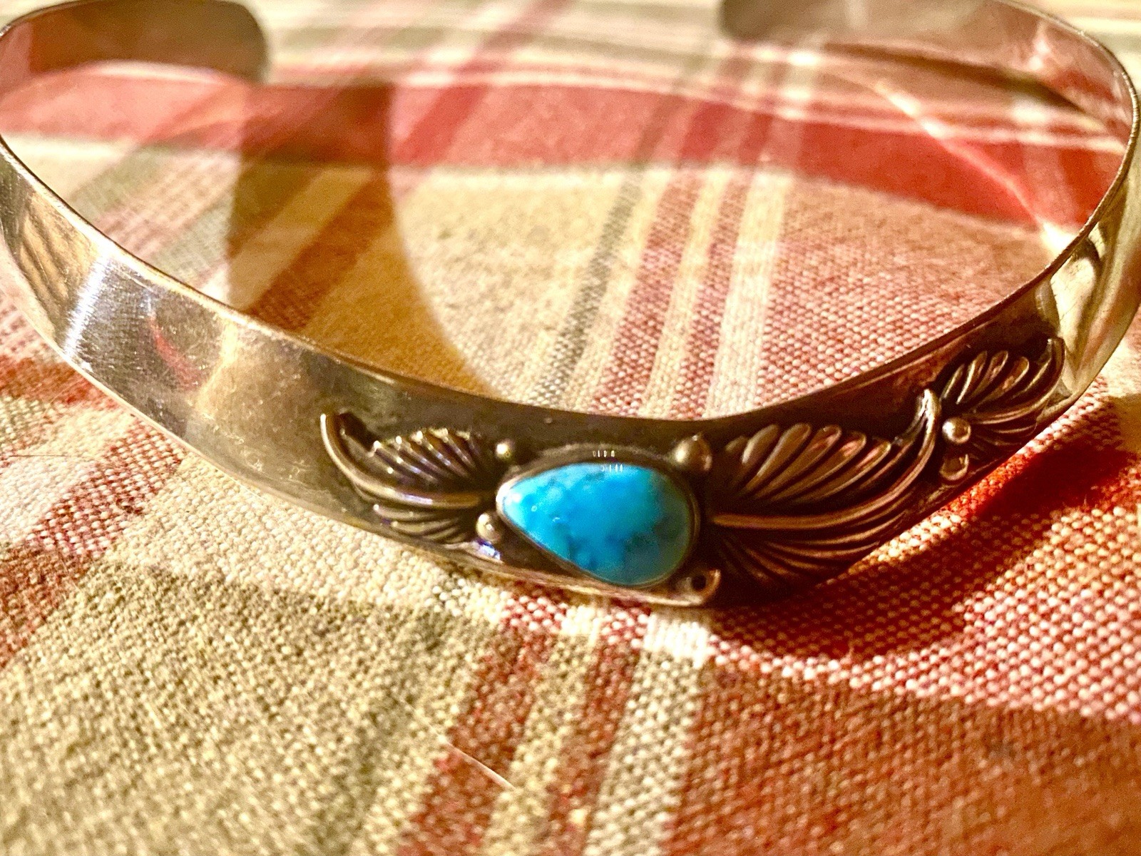Stearling Silver 925 & Turquoise w/ Leaf Design Collar Necklace 12 Inc Around