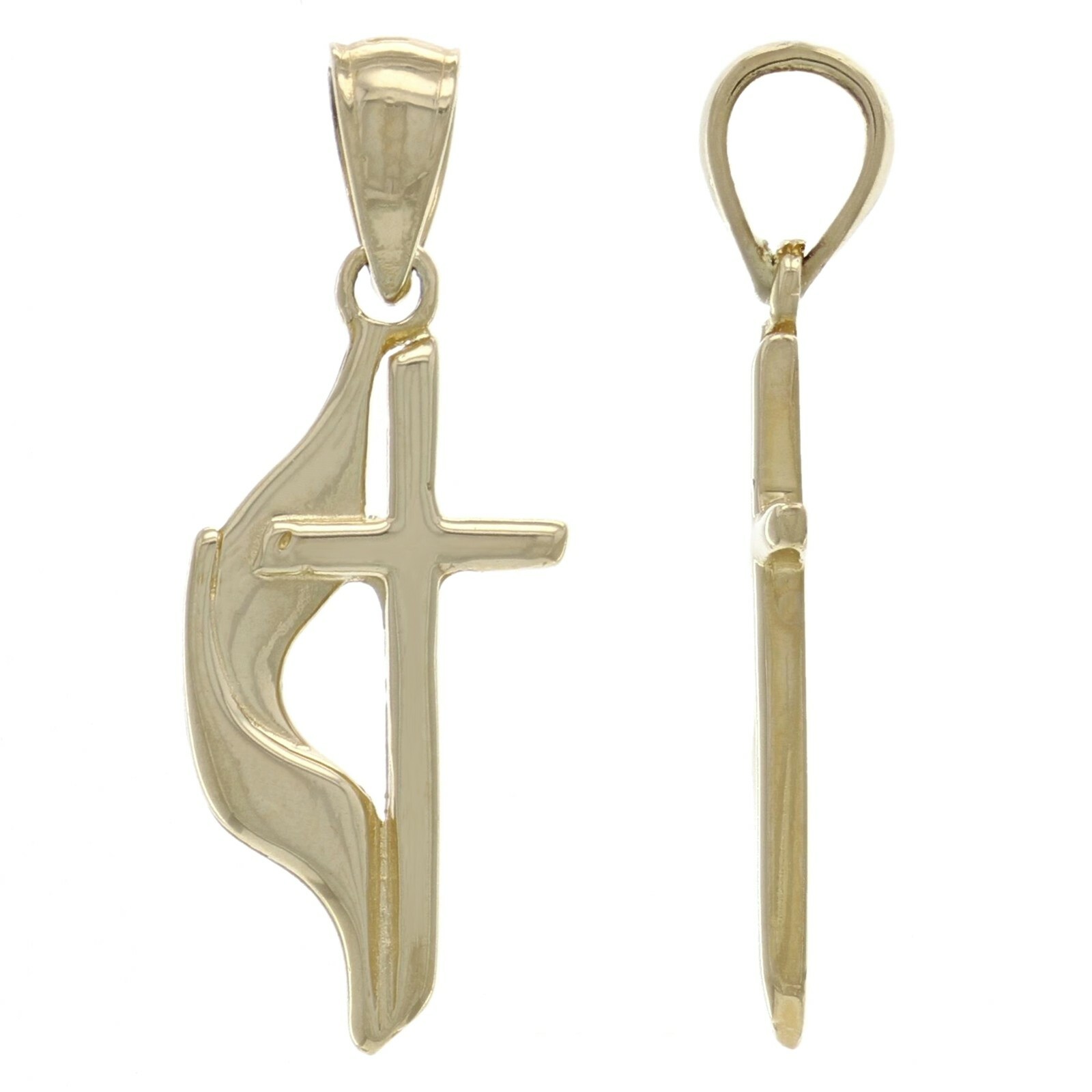 14k Yellow Gold Solid Religious Methodist Cross Charm Pendant 1″ 1.3 grams