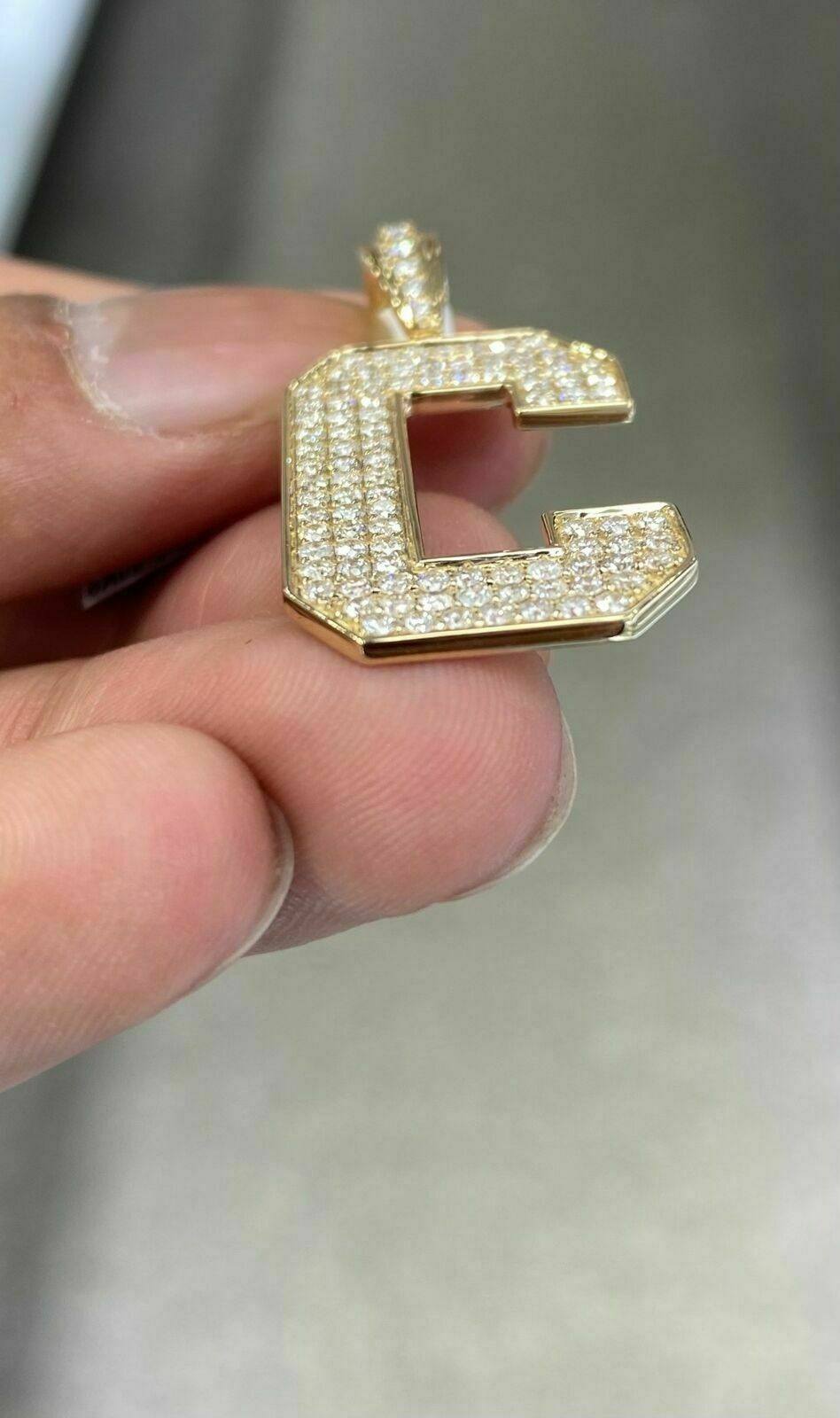 2.00Ct Round Diamond Lab-Created Initial “C” Alphabet Pendant Yellow Gold plated