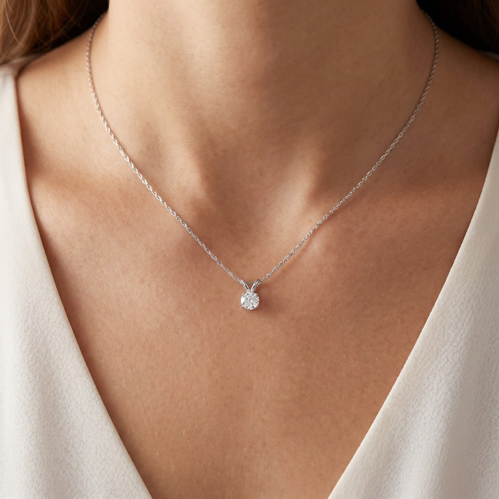 1/2Ct Round Cut Real Diamond Solitaire Pendant Necklace 14k White Gold