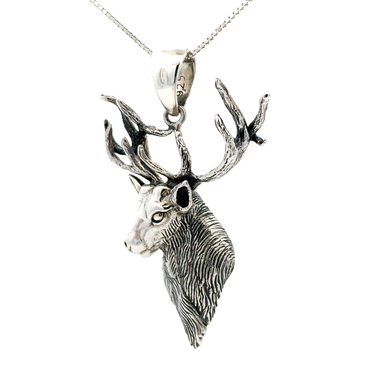 Sterling Silver Elk Head Pendant (1 1/2 x 2 1/4 Inch)