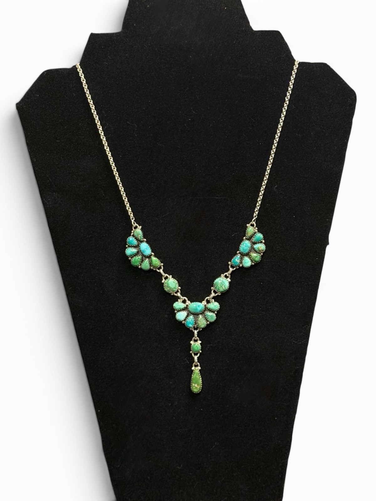 Sonoran Gold Turquoise Cluster Lariat Necklace925 Sterling Silver 18″ +2″
