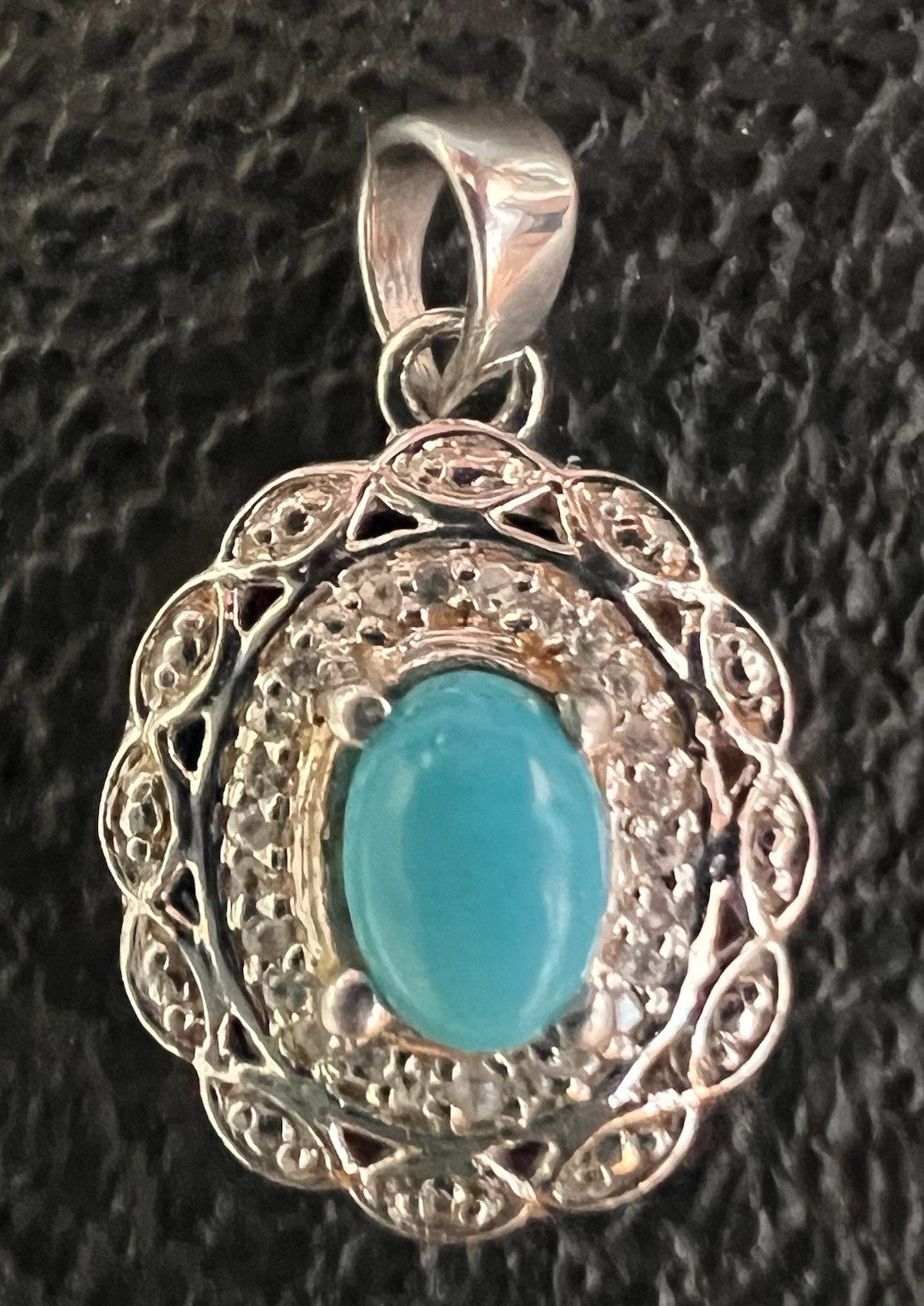 Turquoise pendant in Victorian style w/925 Sterling Silver stamp.