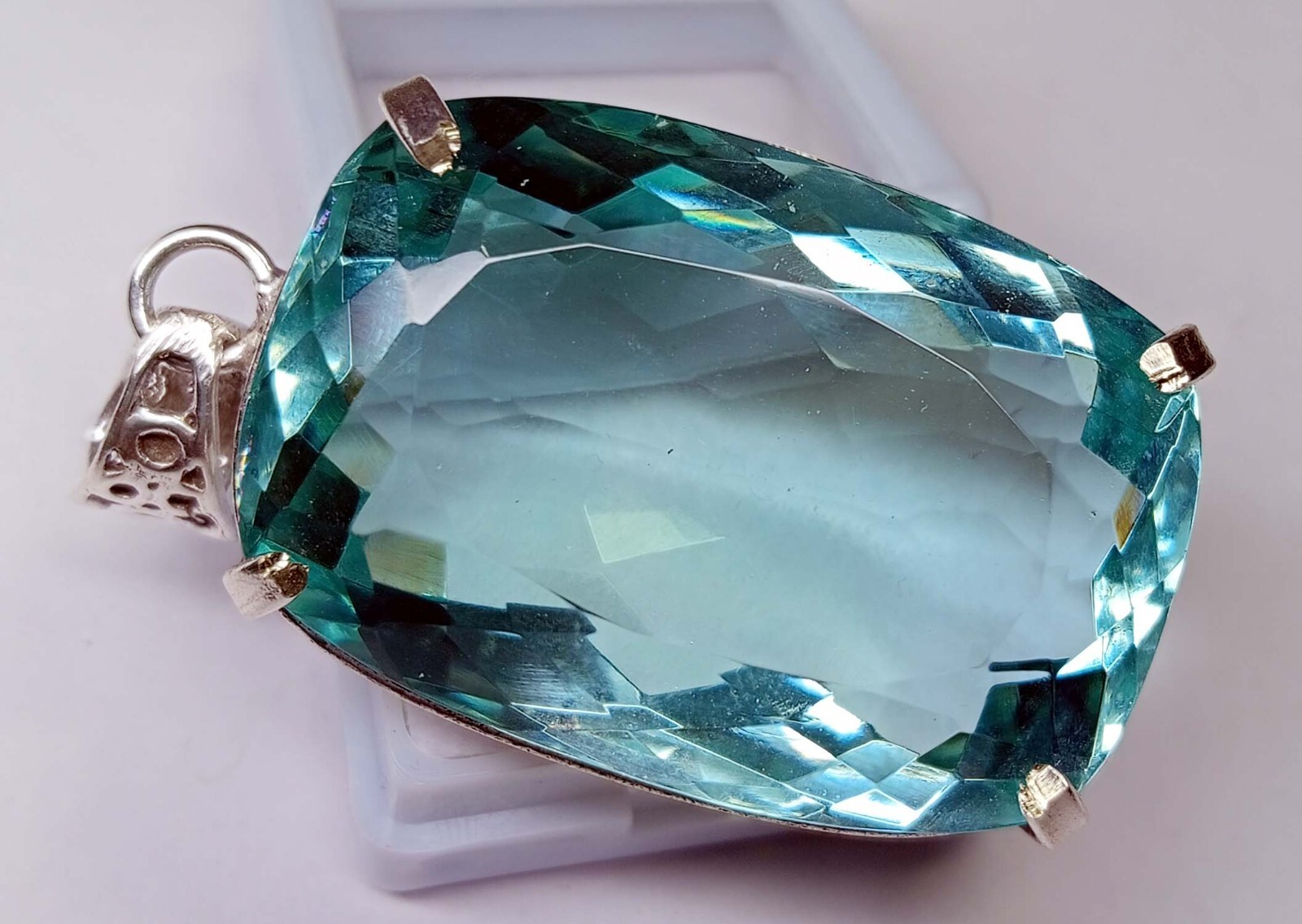 Water Blue Certified Cushion Cut Pendant Topaz 110.00 Ct Natural Gemstone PD016
