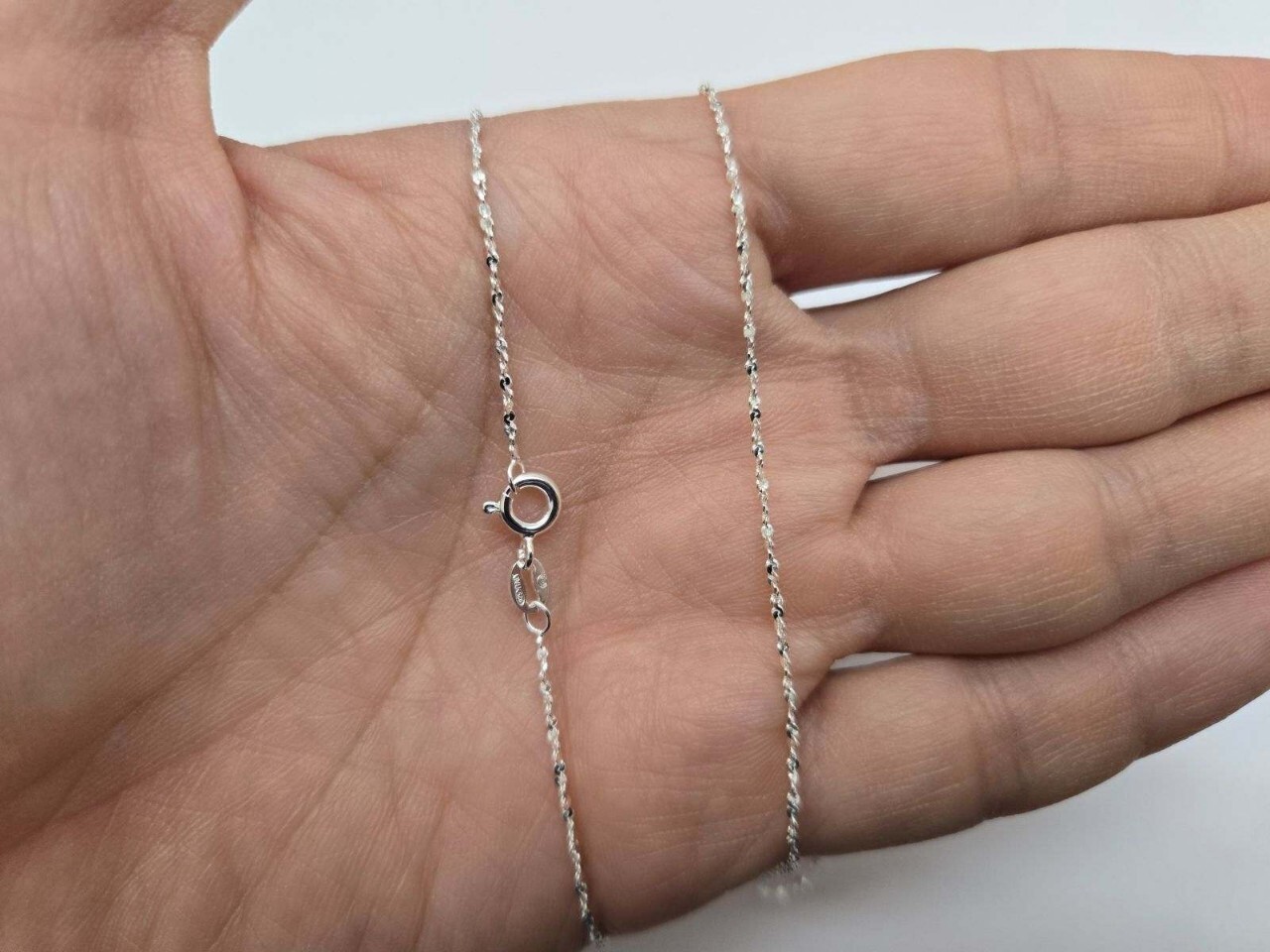 925 Sterling Silver Very Fine Serpentine Chain Necklace Italy Women 1mm 16 Inch