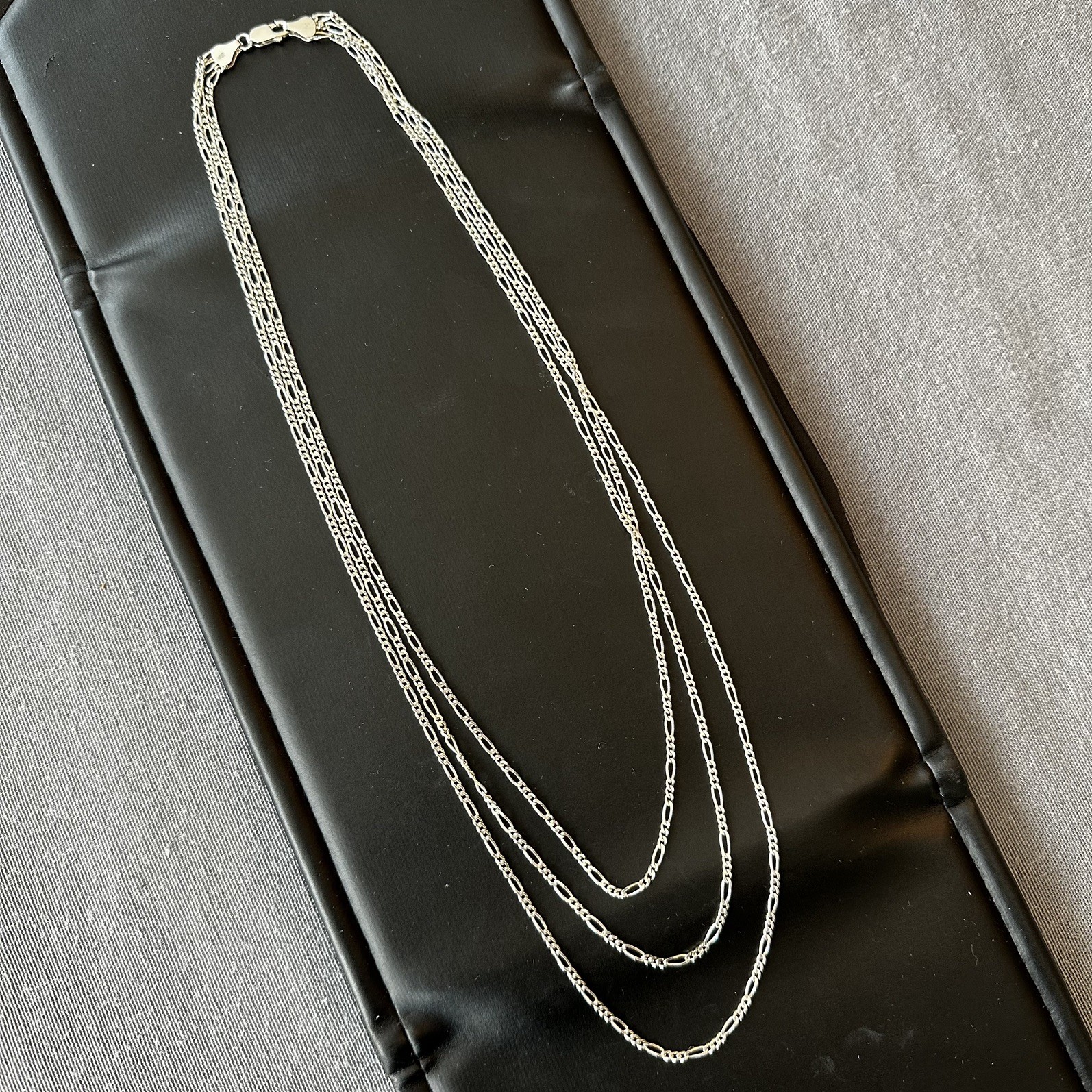 Milor Italy Sterling Silver 925 3 Strand Figaro Chain Necklace 20″ 15 grams