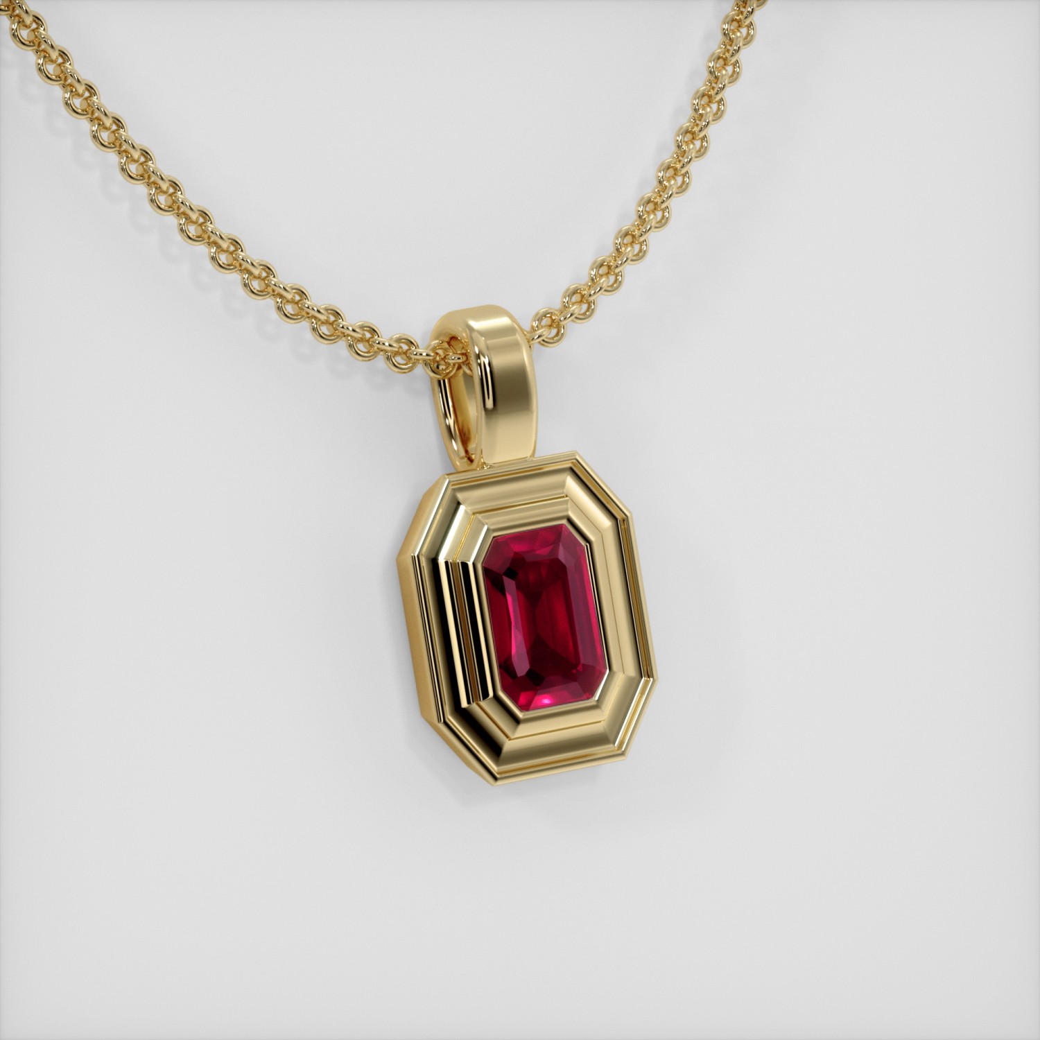 Burma (Myanmar) Emerald Cut Red Ruby 18K Yellow Gold Pendant 0.52CT