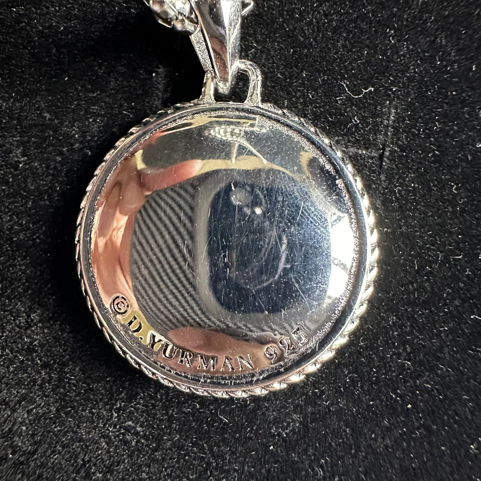 David Maritime Compass Amulet Sterling Silver with Center Black Diamond