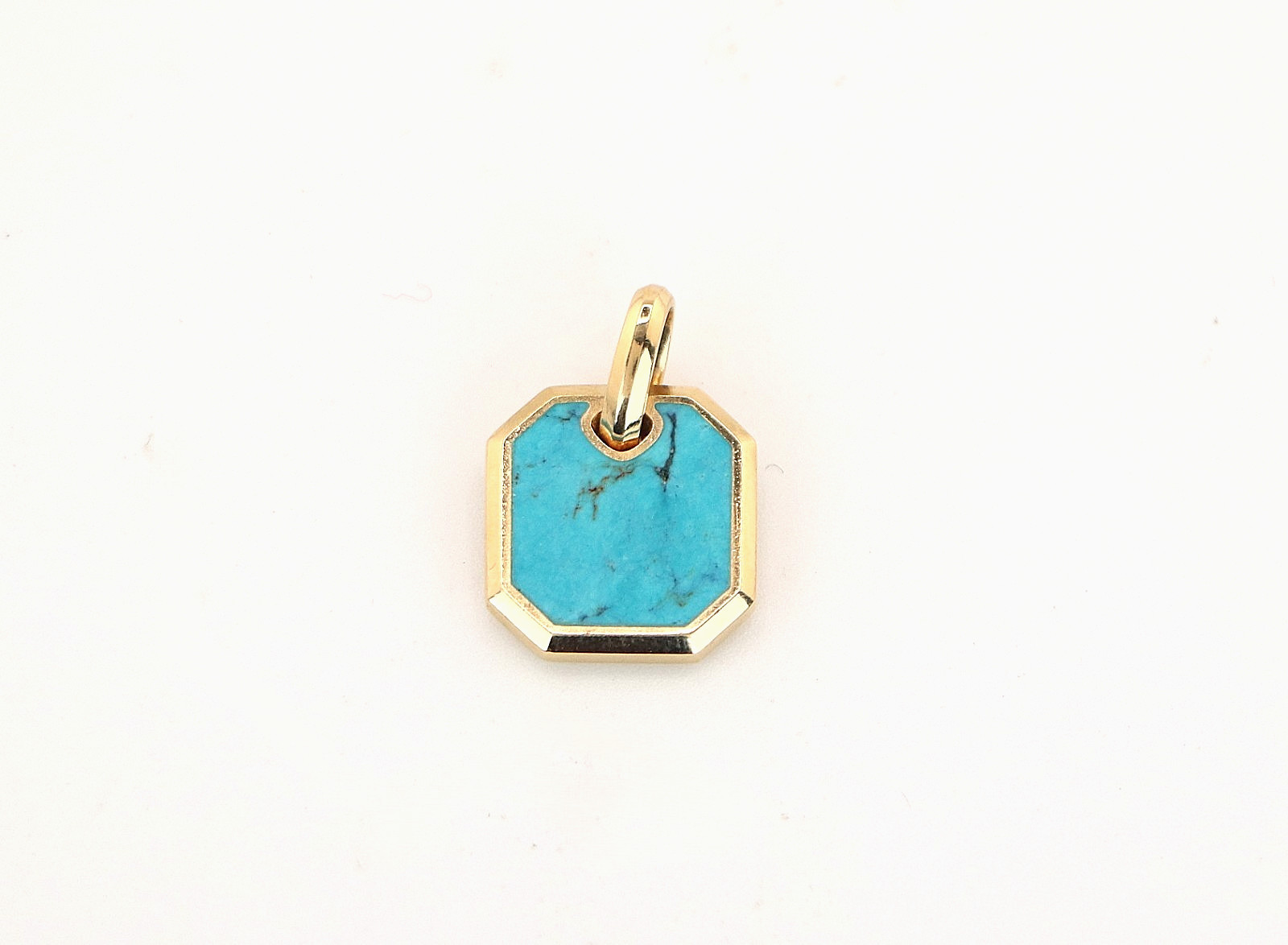 $1600 Men’s David Yurman 18k Yellow Gold Turquoise Octagonal 15mm Amulet Pendant